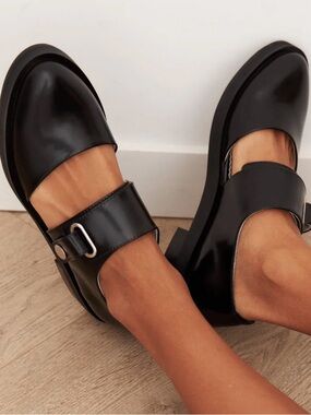 Black Leather Buckle Mary Jane Flats